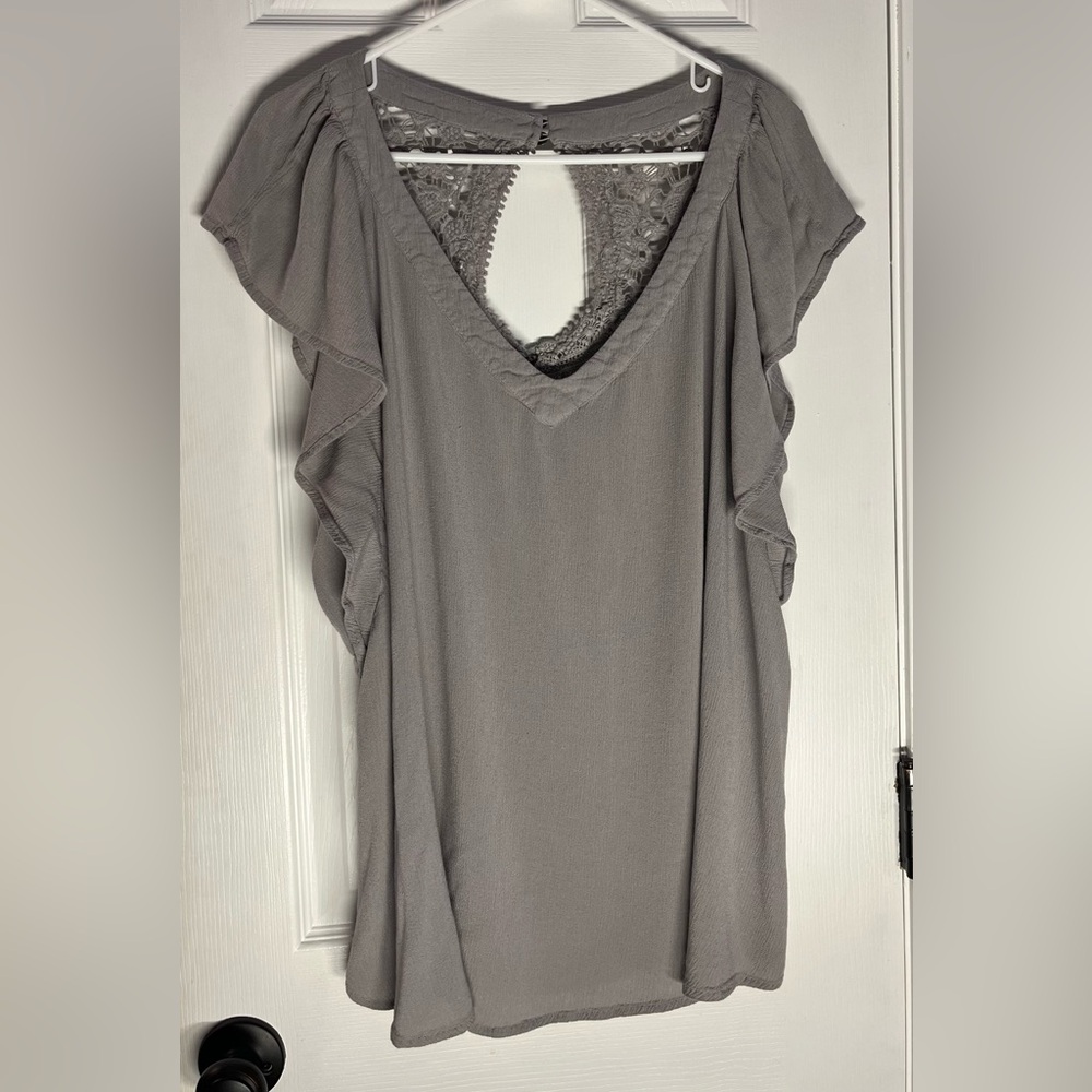 Torrid Gray Blouse with Lace Back